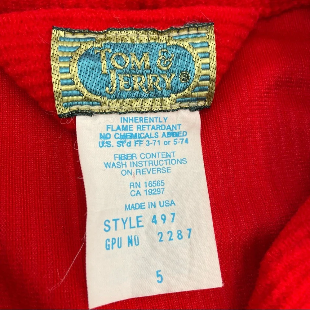 Vintage Tom & Jerry Robe‎ Child's Red Bathrobe Girl Boy Kid Size 5 Bath Belted